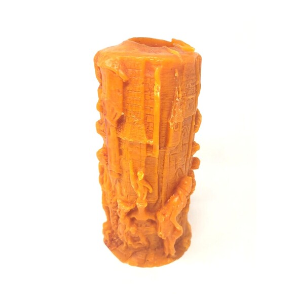 Wax Candle 9" Seasonal Autumn Decor Carved 1800's Motif Halloween Holiday Orange - Picture 3 of 9
